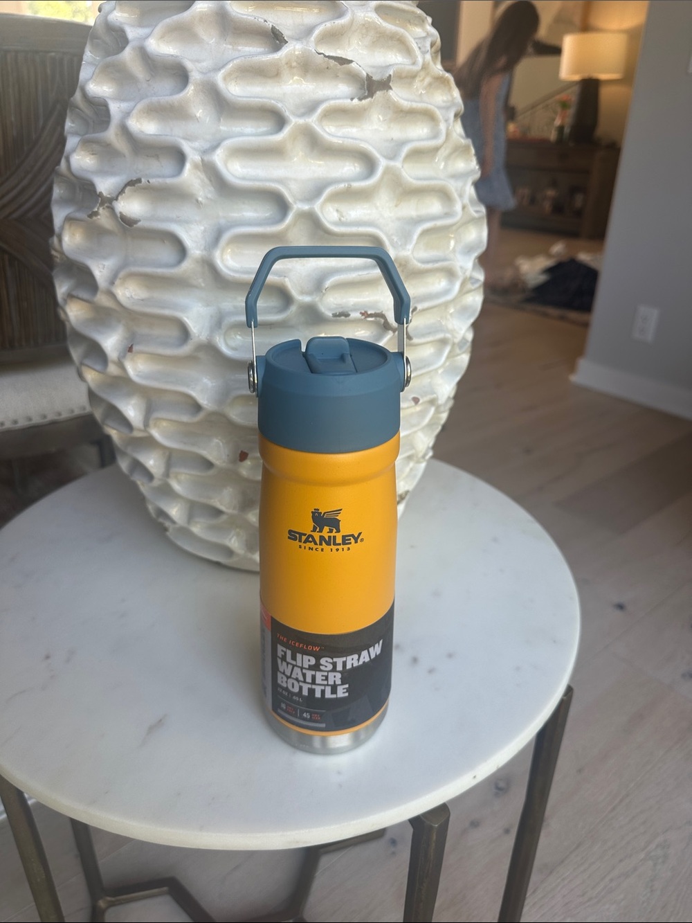 Stanley Yellow and Blue Flip Straw Bottle with Carry Handle